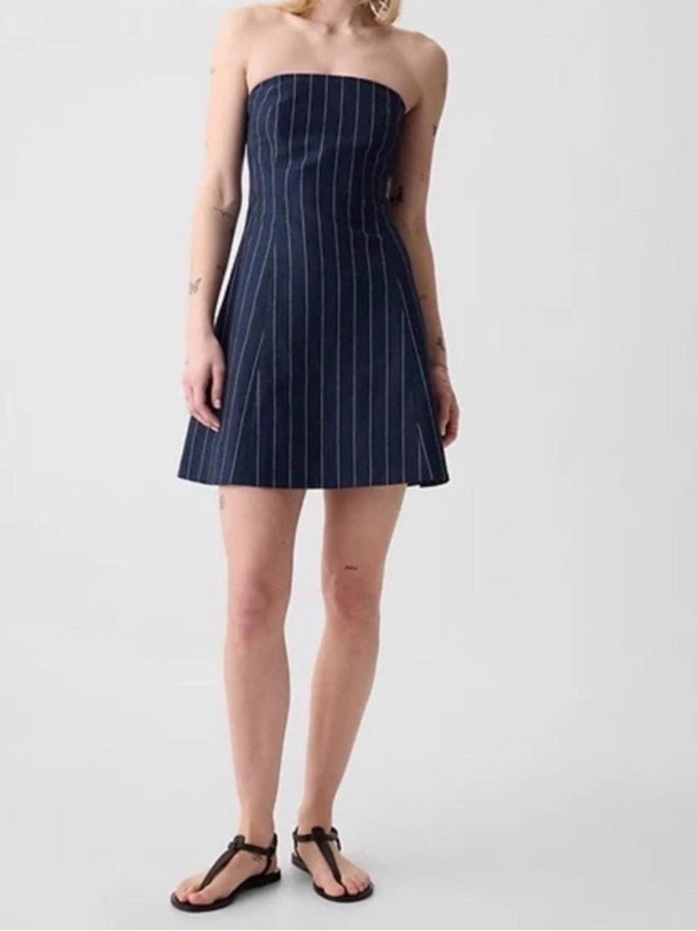 Old Navy Linen Cotton Blue Stripe Mini Dress NEVER WORN